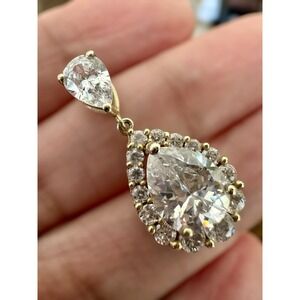 Stauer Pendant Charm 1" Cubic Zirconia‎ Teardrop Gold Plated 925 Sterling 2.9g